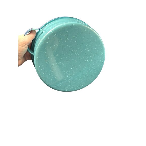 Round Shallow Saute Pot & Lid 10" Teal Cobalt Graniteware Enamelware Splatter - Picture 7 of 11